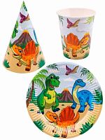 Набор д/праздника Миленд "Динозавры" ФЛ-0949 (тарелка-6шт,стаканы-6шт,колпаки-6шт)